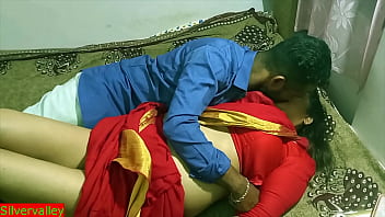 Sultry Indian MILF Aunty in red saree seduces young dish boy on Christmas